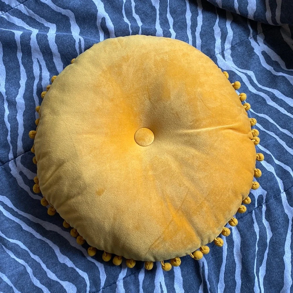 Velvet Mustard Circular 13 Inch Decorative Pillow